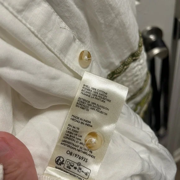 Anthropologie Maeve Ivory and Olive Embroidered Long Sleeve Dress - Picture 9 of 10